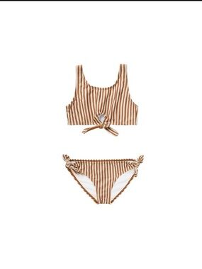 Rylee + Cru Rust Stripe Bikini and Brown Giraffe One-Piece Swim Set 2/3T
